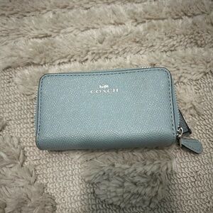 Coach double zip wallet/coin case/card holder, baby blue with silver glitter